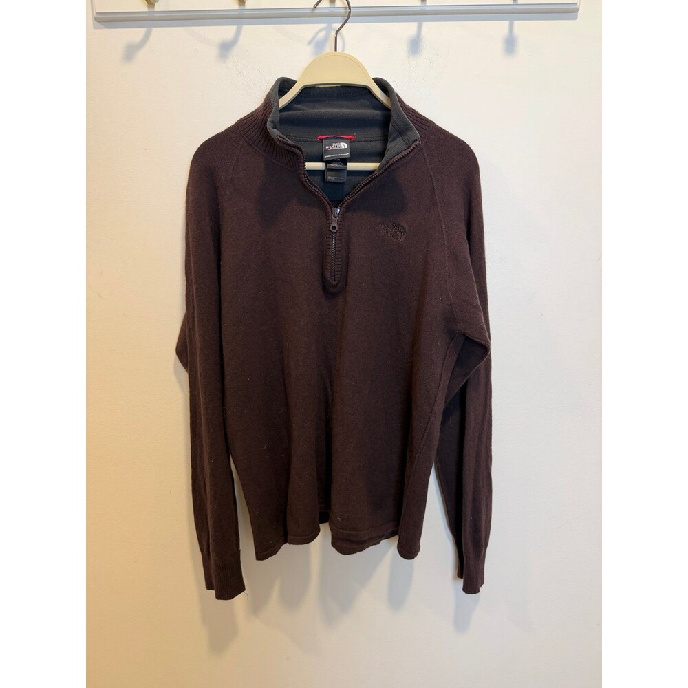 The North Face Men's Brown 1/4 Zip Sweater - Wool Cotton Blend
